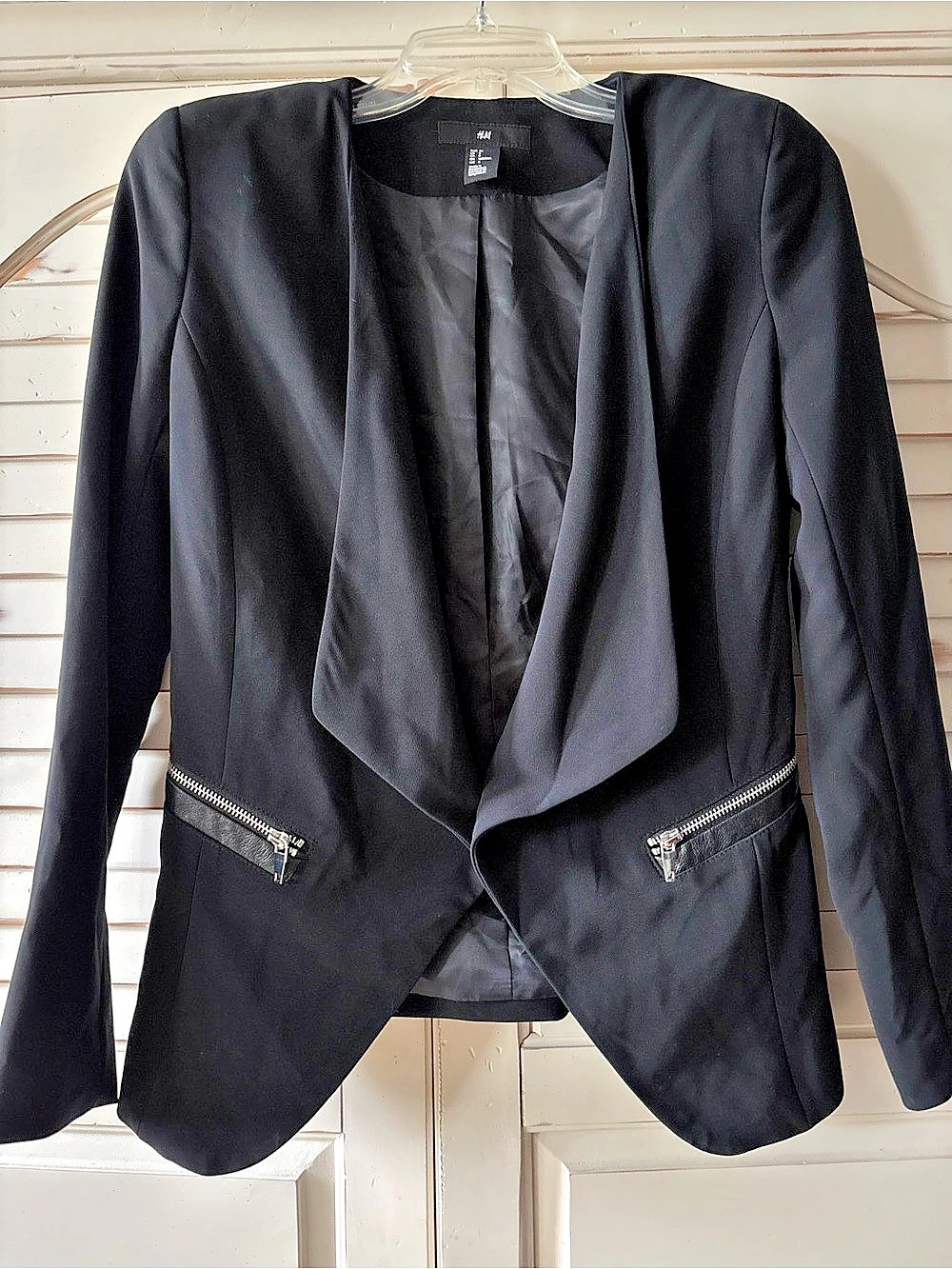 H&M Black Draped Front Blazer Size 6 Like New
